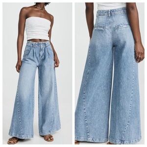 MABLE | Women's Wide Leg Pleated Denim Pants Light Wash High Rise Boho Anthro S